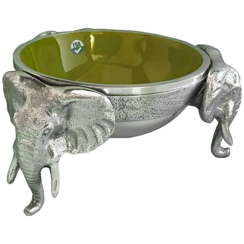 3 Elephant Round Snack Bowl OLIVE - Lamu Aluminium Baked Enamel Tableware