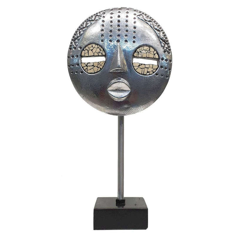 Baluba Mask On Marble Stand  Small Size - Aluminium