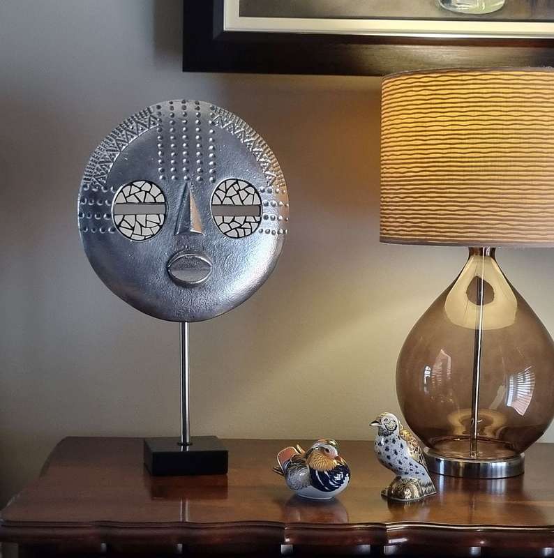 Baluba Mask On Marble Stand  Small Size - Aluminium