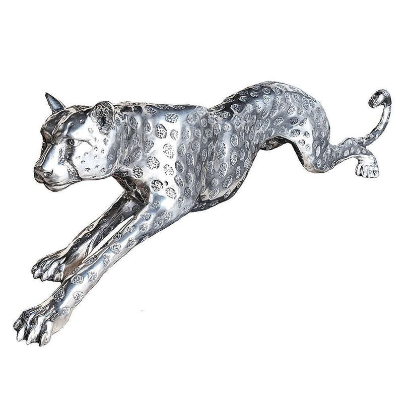 Cheetah Stalking sculpture - Full Silver (Large) Sculpture