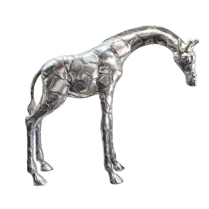 Giraffe Head Down (Large) - Full Silver Sculpture