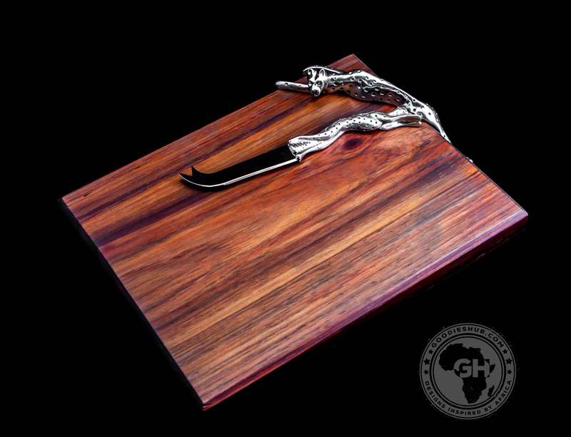 Cheese Board Large & Cheese Knife Small Set - Cheetah Africa Collection - Diana Carmichael