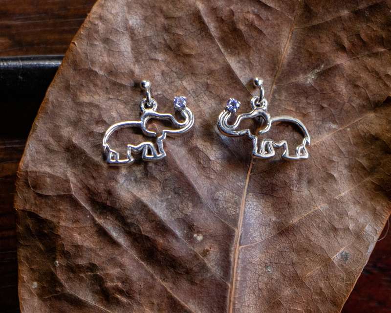 Earrings Silver - Africa Elephant and Tanzanite on Trunk