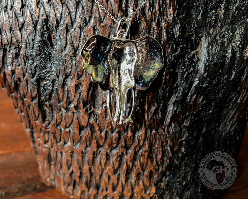 Pendant Silver Large - Africa Elephant Head with Diamond Eyes & 45cm Chain