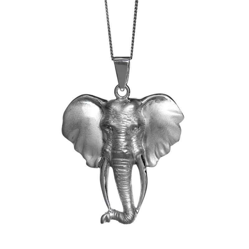 Pendant Silver Large - Africa Elephant Head with Diamond Eyes & 45cm Chain