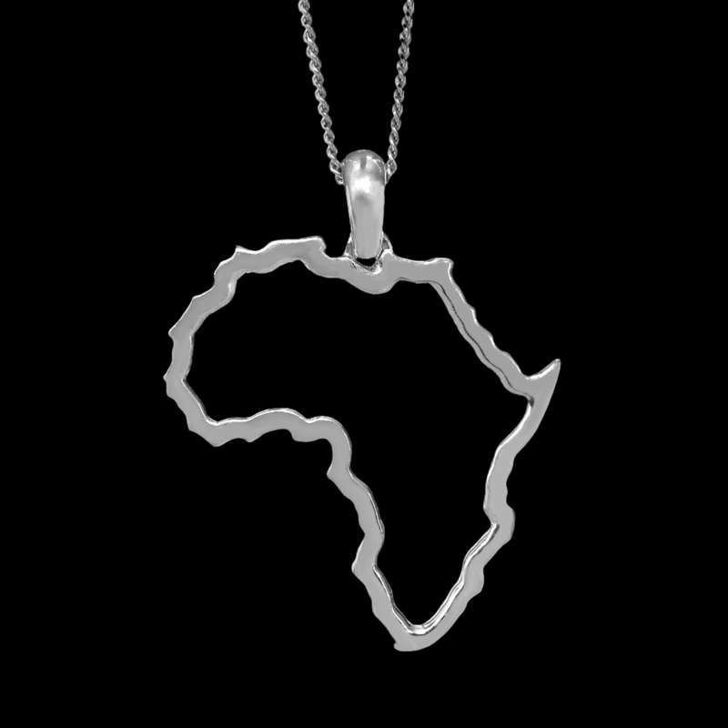 Medium Map of Africa Silver Outline Pendant & Chain 45cm