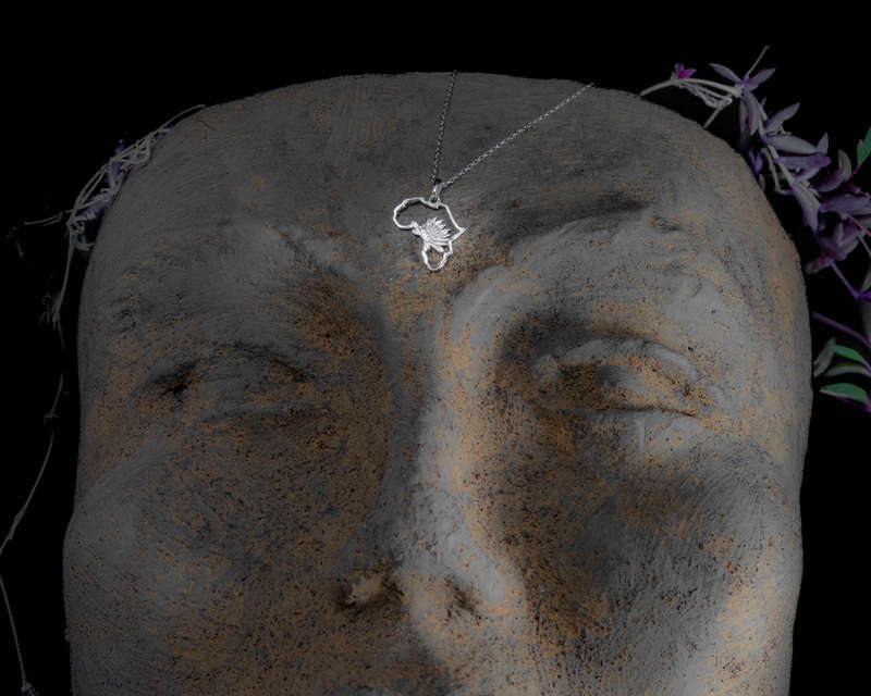 Map of Africa Protea Silver Pendant & Chain 45cm