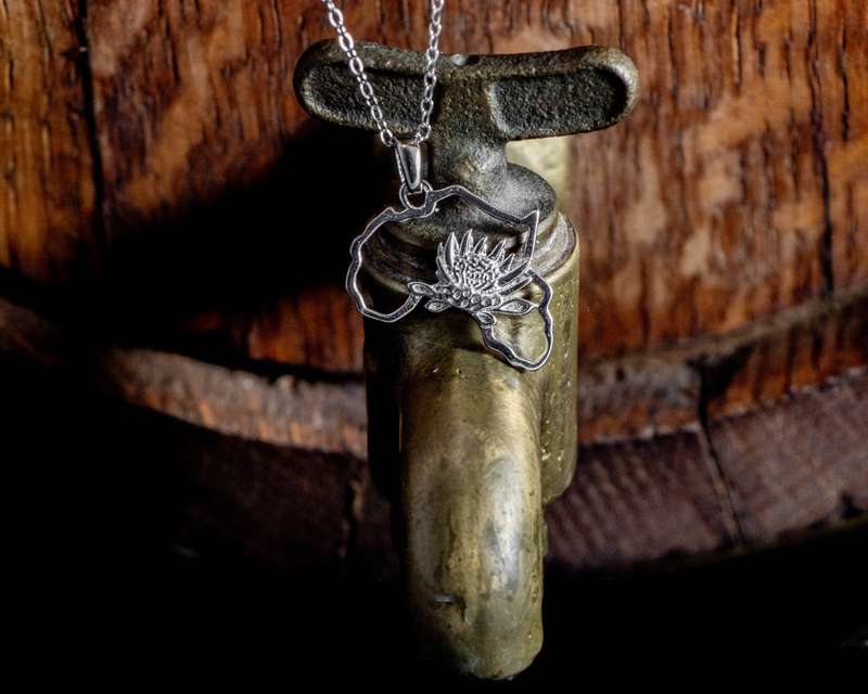 Map of Africa Protea Silver Pendant & Chain 45cm