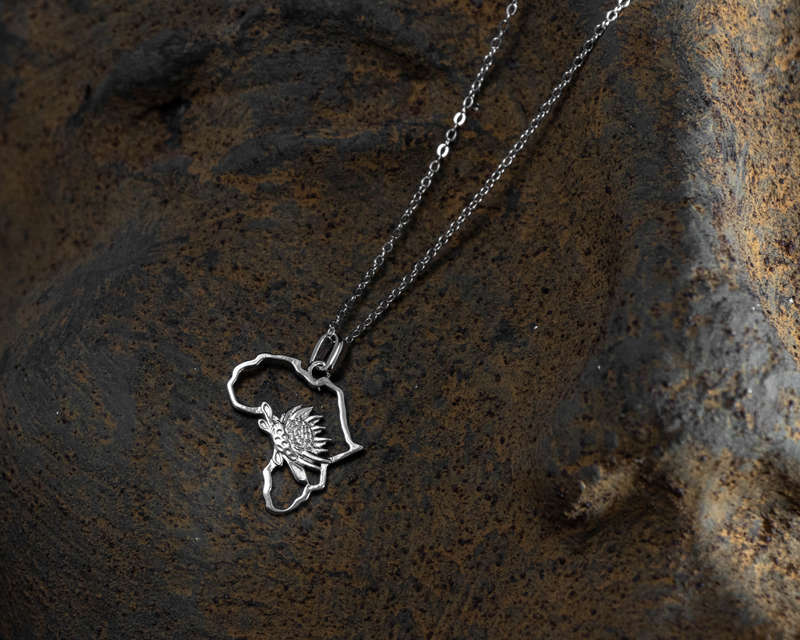 Map of Africa Protea Silver Pendant & Chain 45cm