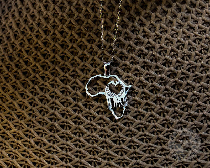 Africa Map For the Love of Giraffes Silver Pendant & Chain 45cm