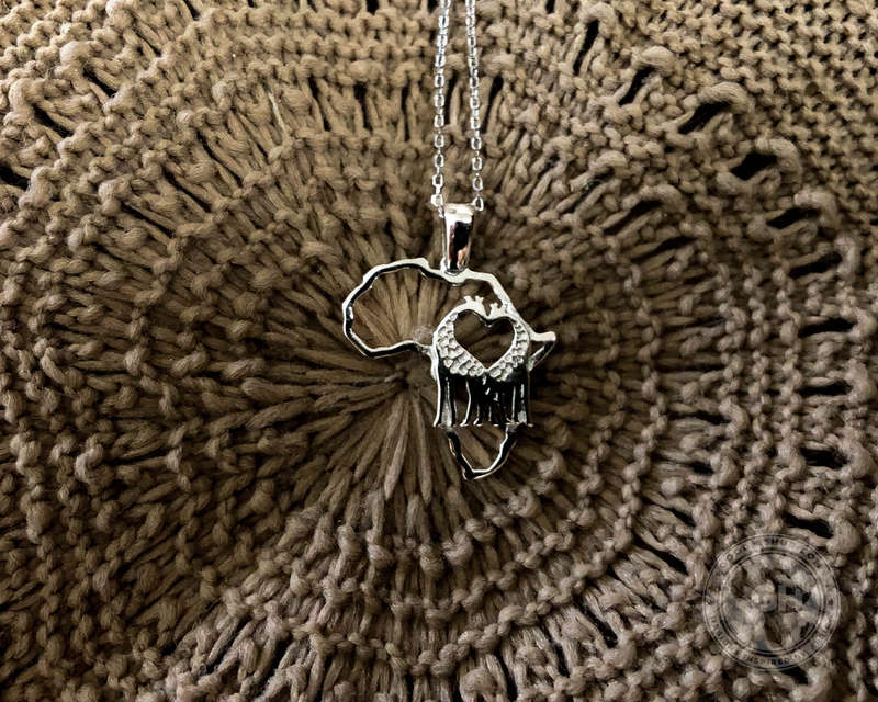 Africa Map For the Love of Giraffes Silver Pendant & Chain 45cm