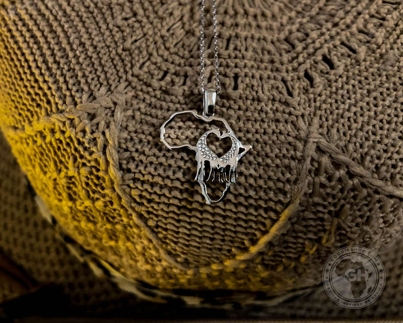 Africa Map For the Love of Giraffes Silver Pendant & Chain 45cm