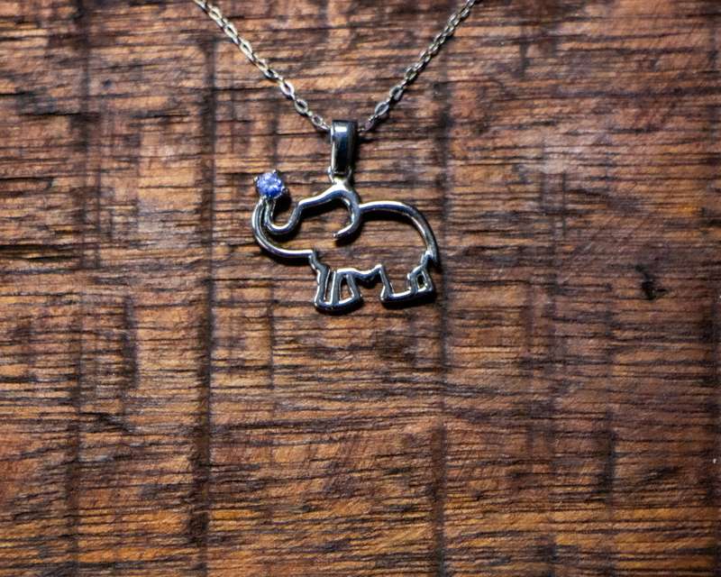 Africa Elephant Silver Pendant and Tanzanite on Trunk Set with Tanzanite & Chain 45cm