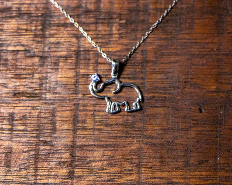 Africa Elephant Silver Pendant and Tanzanite on Trunk Set with Tanzanite & Chain 45cm