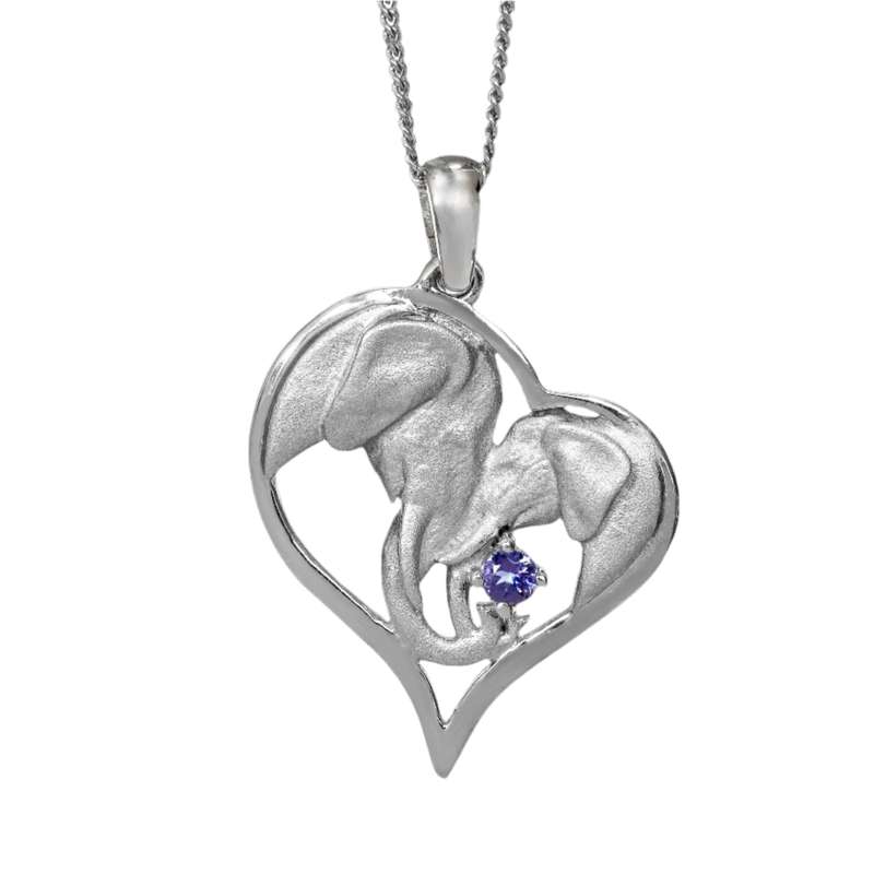 Heart Silver Elephant Pendant Set with Tanzanite & Chain 45cm