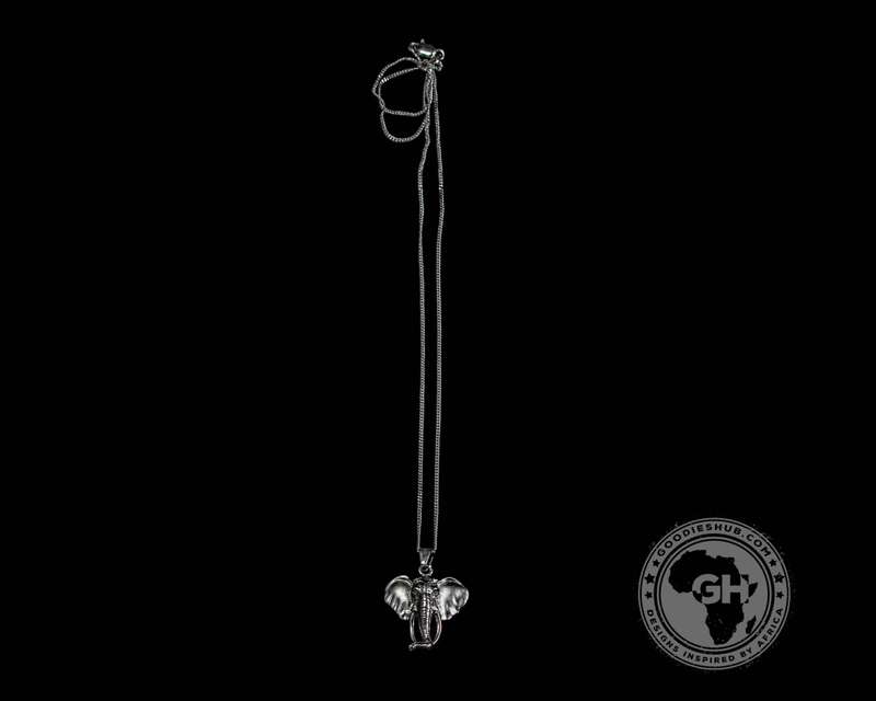 Pendant Silver Small - Africa Elephant Head with Diamond Eyes & Chain 45cm