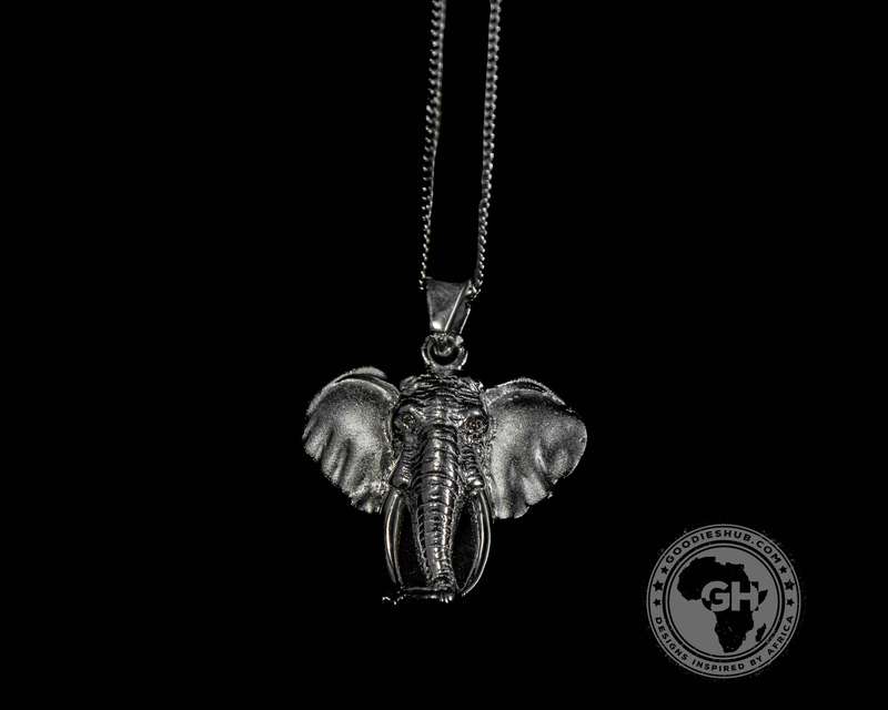 Pendant Silver Small - Africa Elephant Head with Diamond Eyes & Chain 45cm