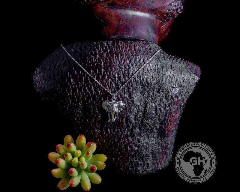 Pendant Silver Small - Africa Elephant Head with Diamond Eyes & Chain 45cm