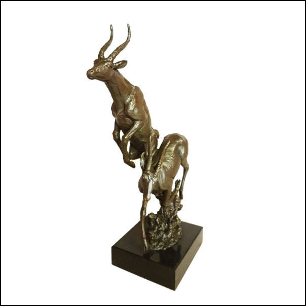 Lechwe Buck Jumping Bronze Sculpture