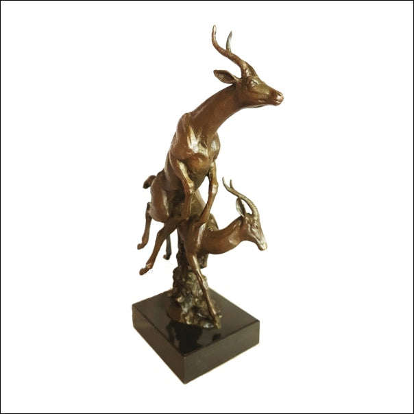 Lechwe Buck Jumping Bronze Sculpture