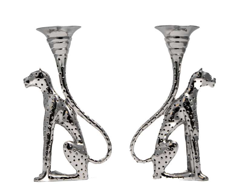 Candlestick Medium (Pair) - Cheetah Africa Collection - Diana Carmichael