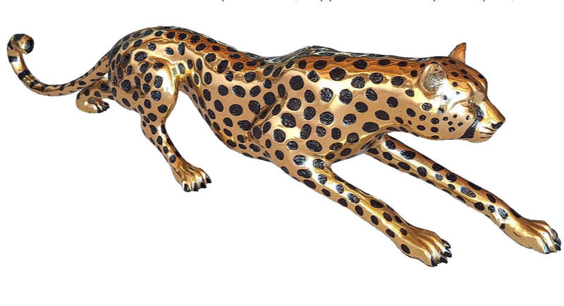Cheetah Stalking Sculpture -  Gold and Black Finish Sculpture