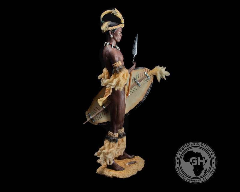 Shaka Zulu King African Figurine Bronze Hand Painted Sculpture