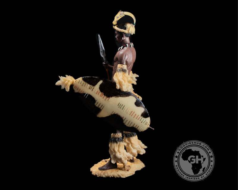 Shaka Zulu King African Figurine Bronze Hand Painted Sculpture