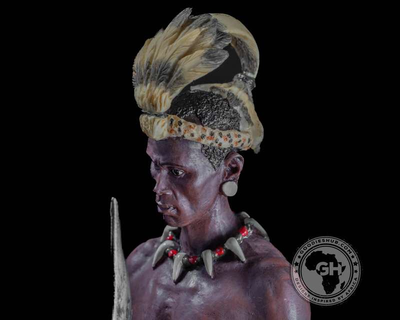 Shaka Zulu King African Figurine Bronze Hand Painted Sculpture
