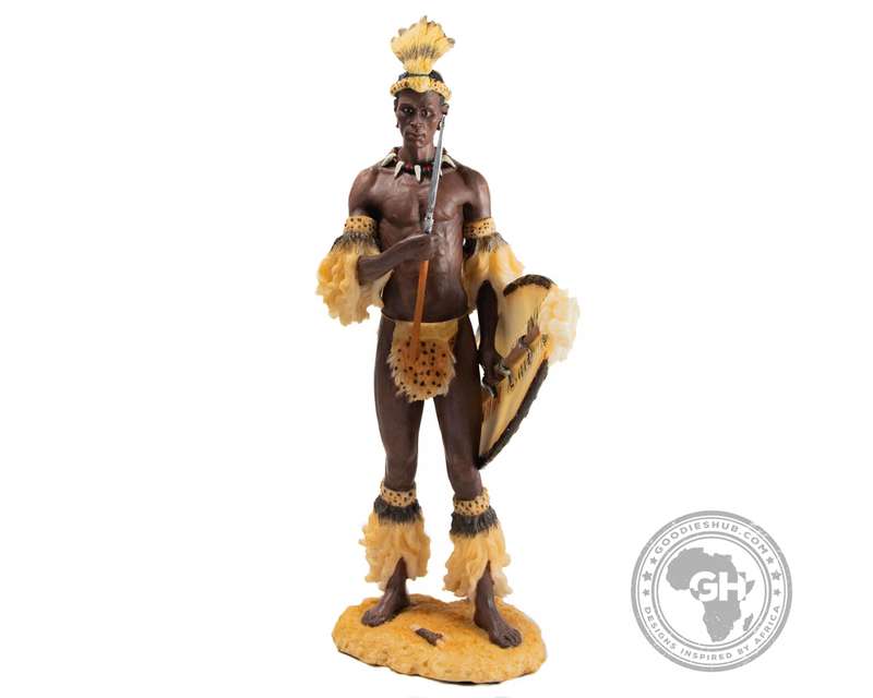 Shaka Zulu King African Figurine Bronze Hand Painted Sculpture
