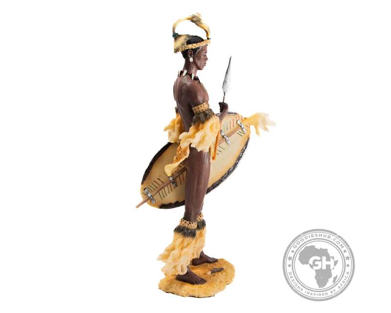 Shaka Zulu King African Figurine Bronze Hand Painted Sculpture