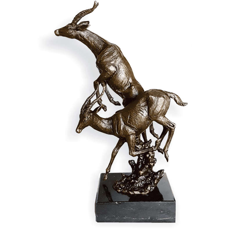 Lechwe Buck Jumping Bronze Sculpture