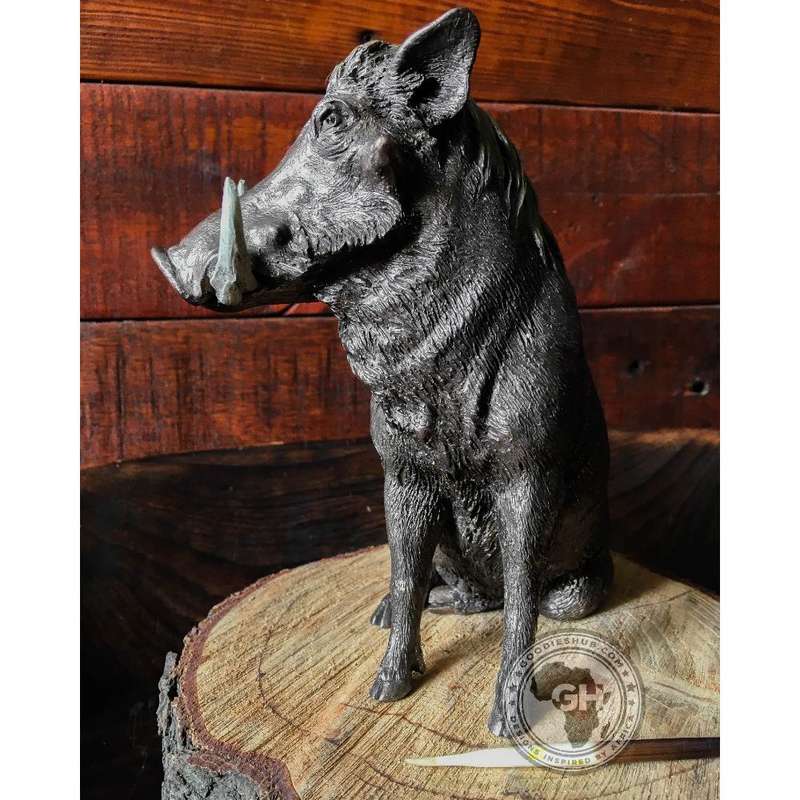 Warthog Sitting Bronzed Sculpture