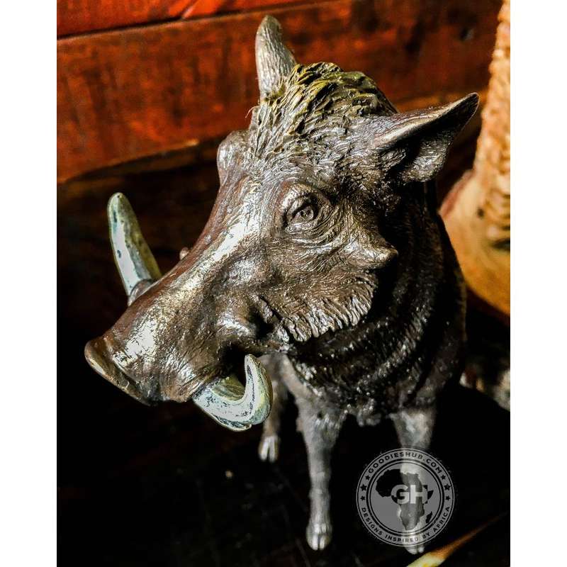 Warthog Sitting Bronzed Sculpture