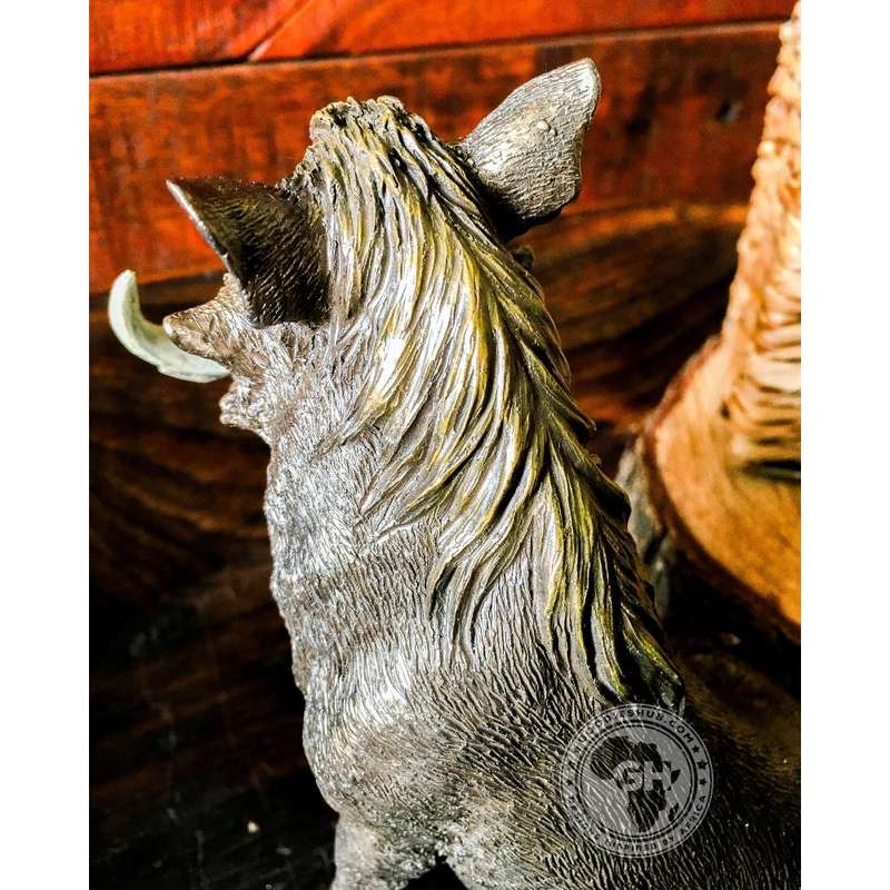 Warthog Sitting Bronzed Sculpture