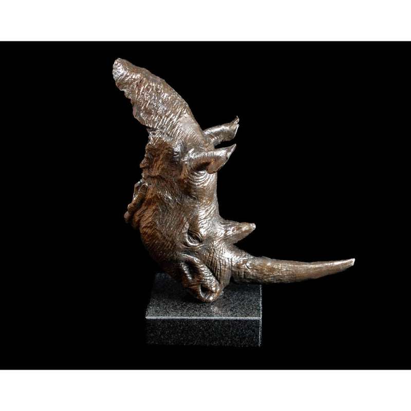 White Rhino Head on Marble Base Bronze Sculpture