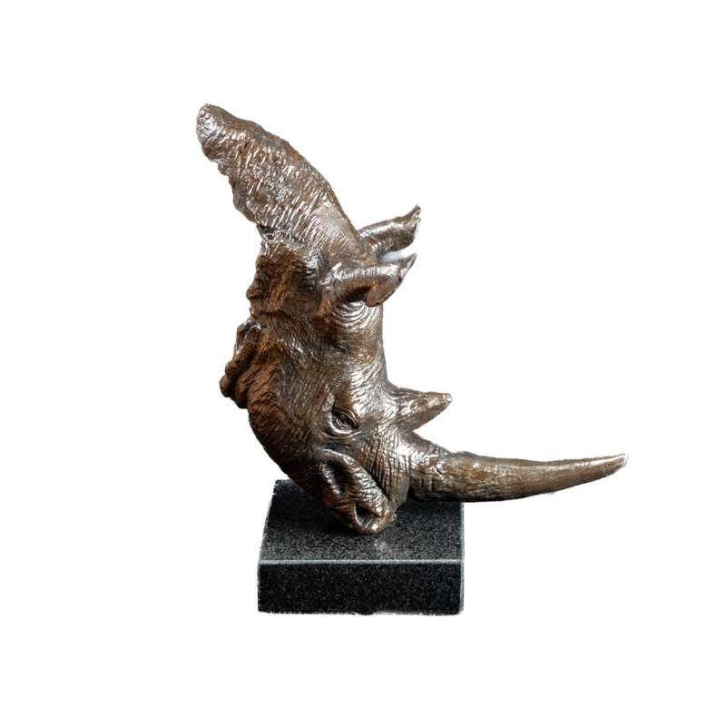 White Rhino Head on Marble Base Bronze Sculpture