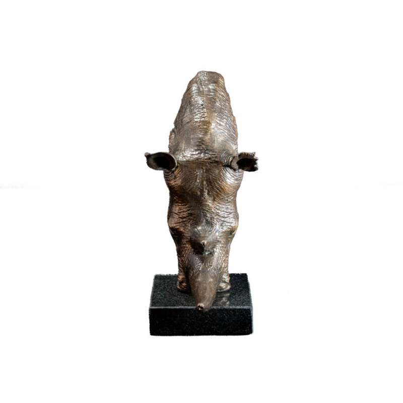 White Rhino Head on Marble Base Bronze Sculpture