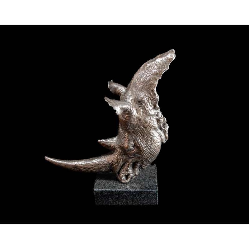 White Rhino Head on Marble Base Bronze Sculpture
