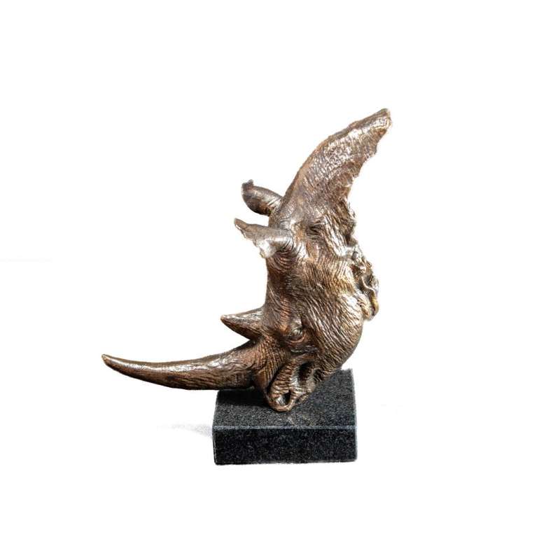White Rhino Head on Marble Base Bronze Sculpture