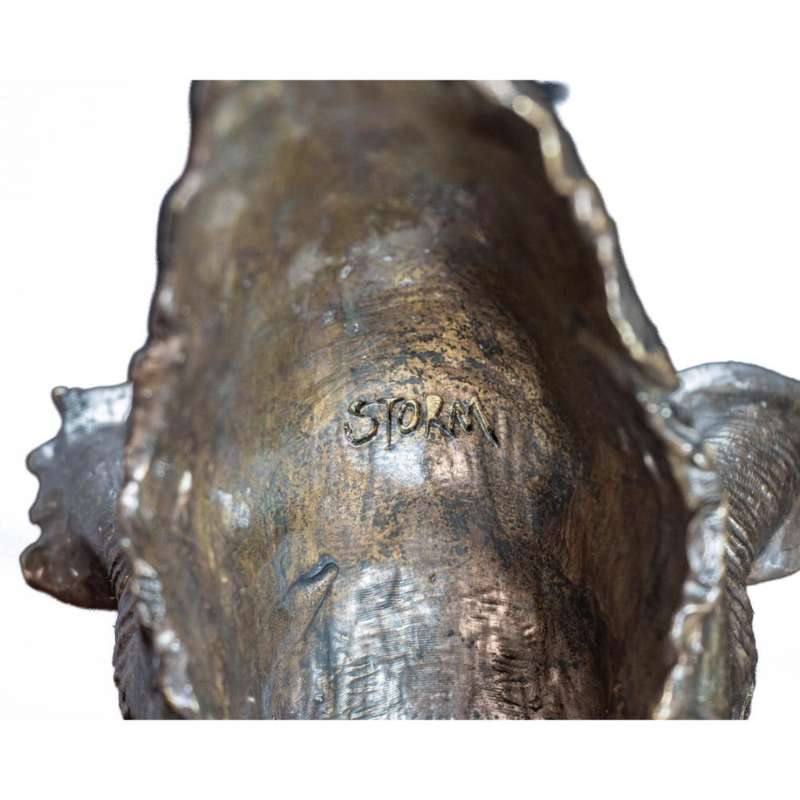 White Rhino Head on Marble Base Bronze Sculpture