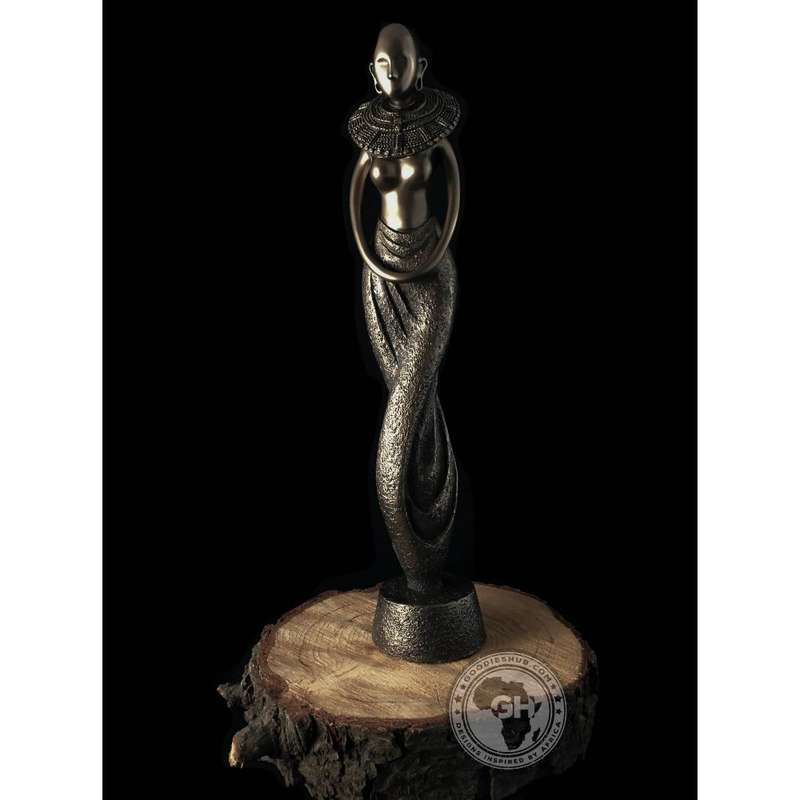 Woman Standing African Abstract Figurine Bronze Sculpture