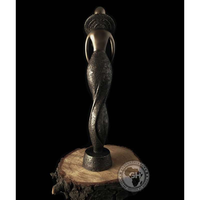 Woman Standing African Abstract Figurine Bronze Sculpture