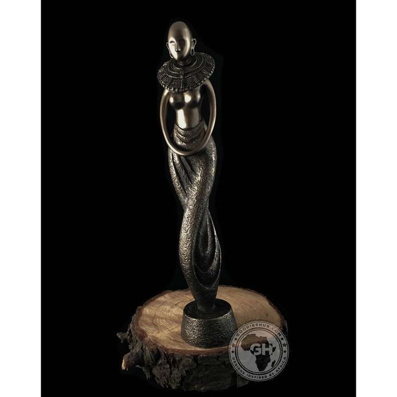 Woman Standing African Abstract Figurine Bronze Sculpture