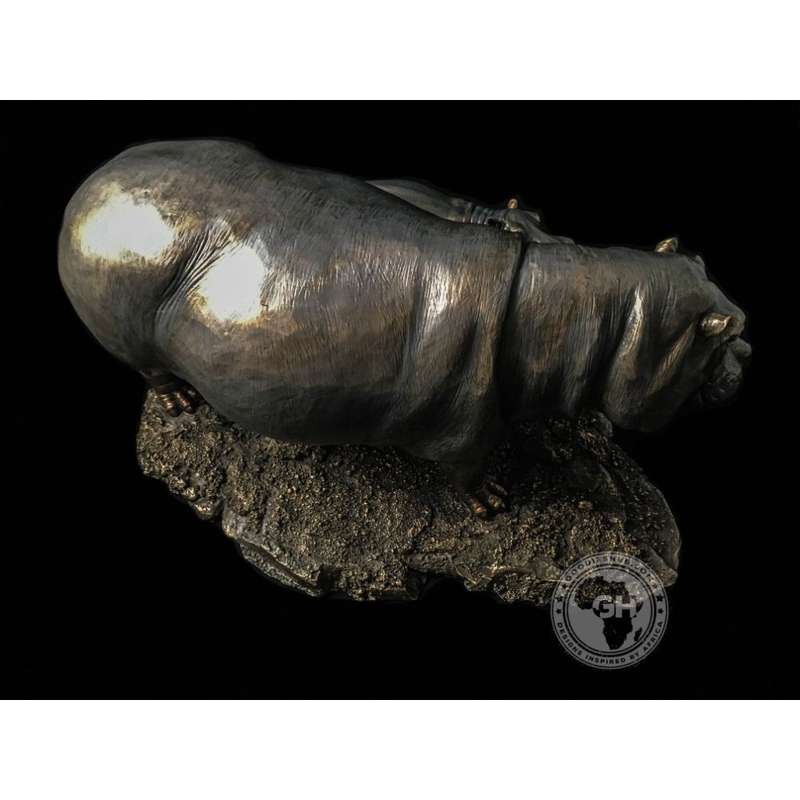 Hippo and Baby Bronzed Sculpture - Kiboko
