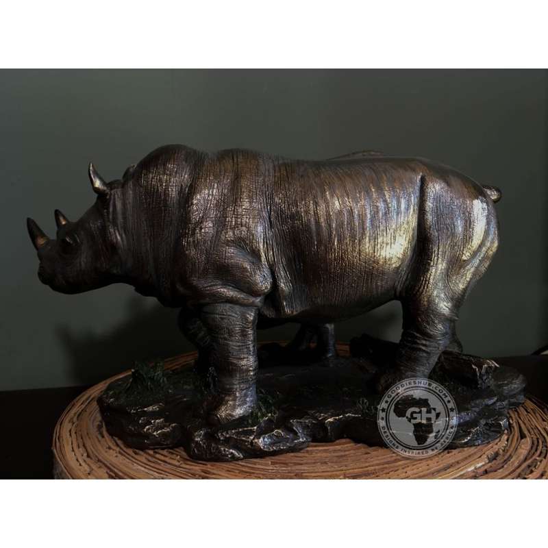 Rhino and Baby Bronzed Sculpture - Faru