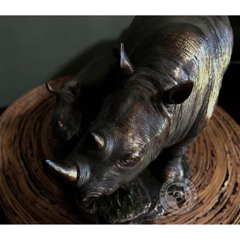 Rhino and Baby Bronzed Sculpture - Faru