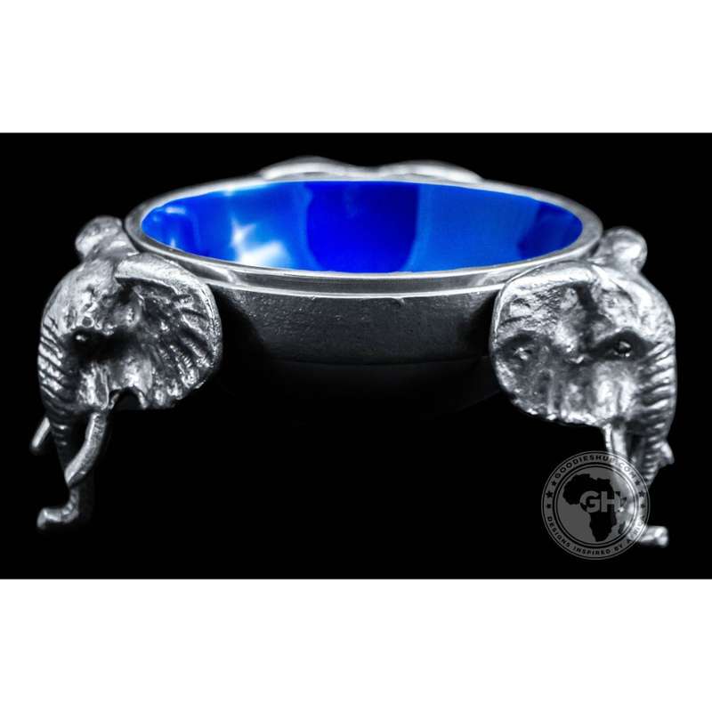 3 Elephant Round Snack Bowl BLUE - Lamu Aluminium Baked Enamel Tableware