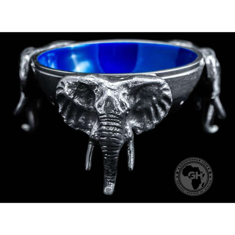 3 Elephant Round Snack Bowl BLUE - Lamu Aluminium Baked Enamel Tableware