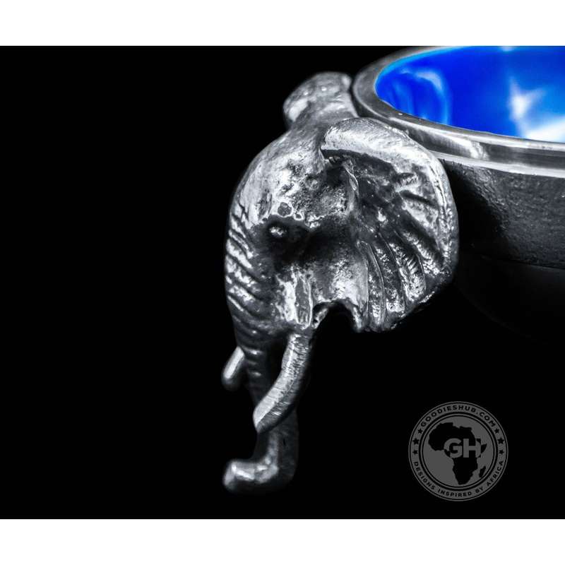 3 Elephant Round Snack Bowl BLUE - Lamu Aluminium Baked Enamel Tableware